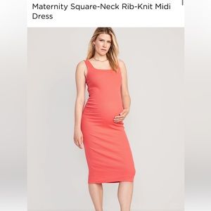 NWT Maternity Square-Neck Rib-Knit Midi Dress size M.